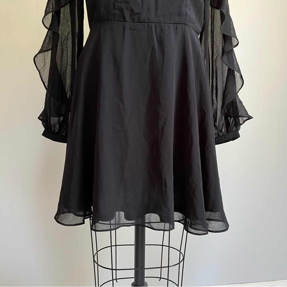 Lulu's NWT Longtime Love Black Long Sleeve Skater Dress Large Sheer Ruffle Goth - Picture 2 of 16